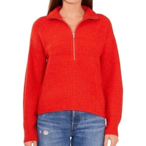 Vince Camuto Crossfire Half Zip Ribbed Knit Oversized Pullover Sweater NWT - Picture 2 of 10